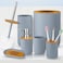Bathroom Accessories Set, Bamboo, 6 pcs Gift Set Toilet Brush, Soap Dispenser, Waste Bin, Toothbrush Holder, Soap Dish Cup Set, Grey