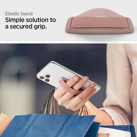 Spigen Flex Strap Cell Phone Grip/Universal Grip/Smartphone Holder Soft Elastic Strap Holder Designed for All Smartphones and Tablets - Rose Gold