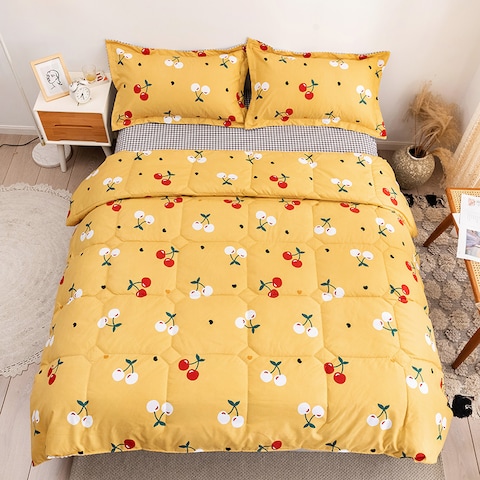 RISHAHOME 4 Piece King Size Comforter Set Microfibre 220x240 cm Fuel Yellow