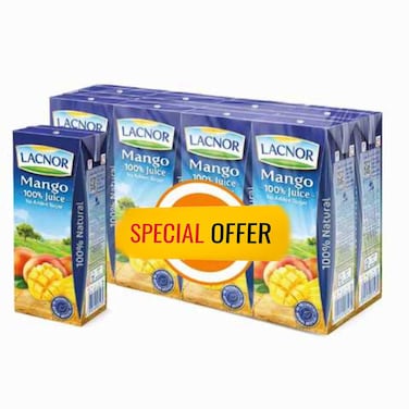 Lacnor No Sugar Added Mango Juice, 180ml Pack of 8