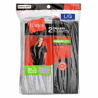 هانس تي شيرت رجالي مقاس كبير لون رمادي وأسود × 2 قطع