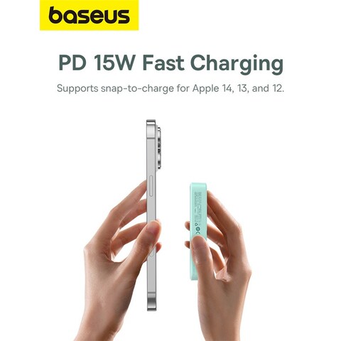 Baseus 5000 mAh Battery Pack For Magsafe 5000mAh Wireless Portable Charger PD 20W Fast Charging With Stand And USB C On The Side Magnetic Power Bank For iPhone 15 14 13 12 Pro Pro Max Plus Mint Blue