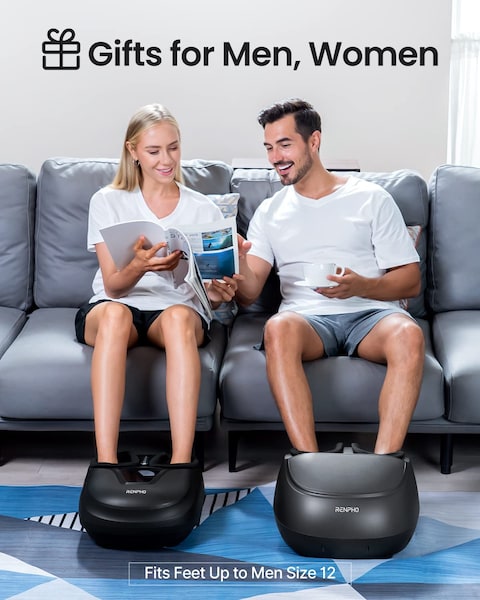 Renpho Shiatsu Foot Massager Machine With Heat, Deep Kneading Therapy, Compression, Relieve Foot Pain From Plantar Fasciitis, Improve Circulation, Fits Feet Up To Unisex Size 12 Panel Control