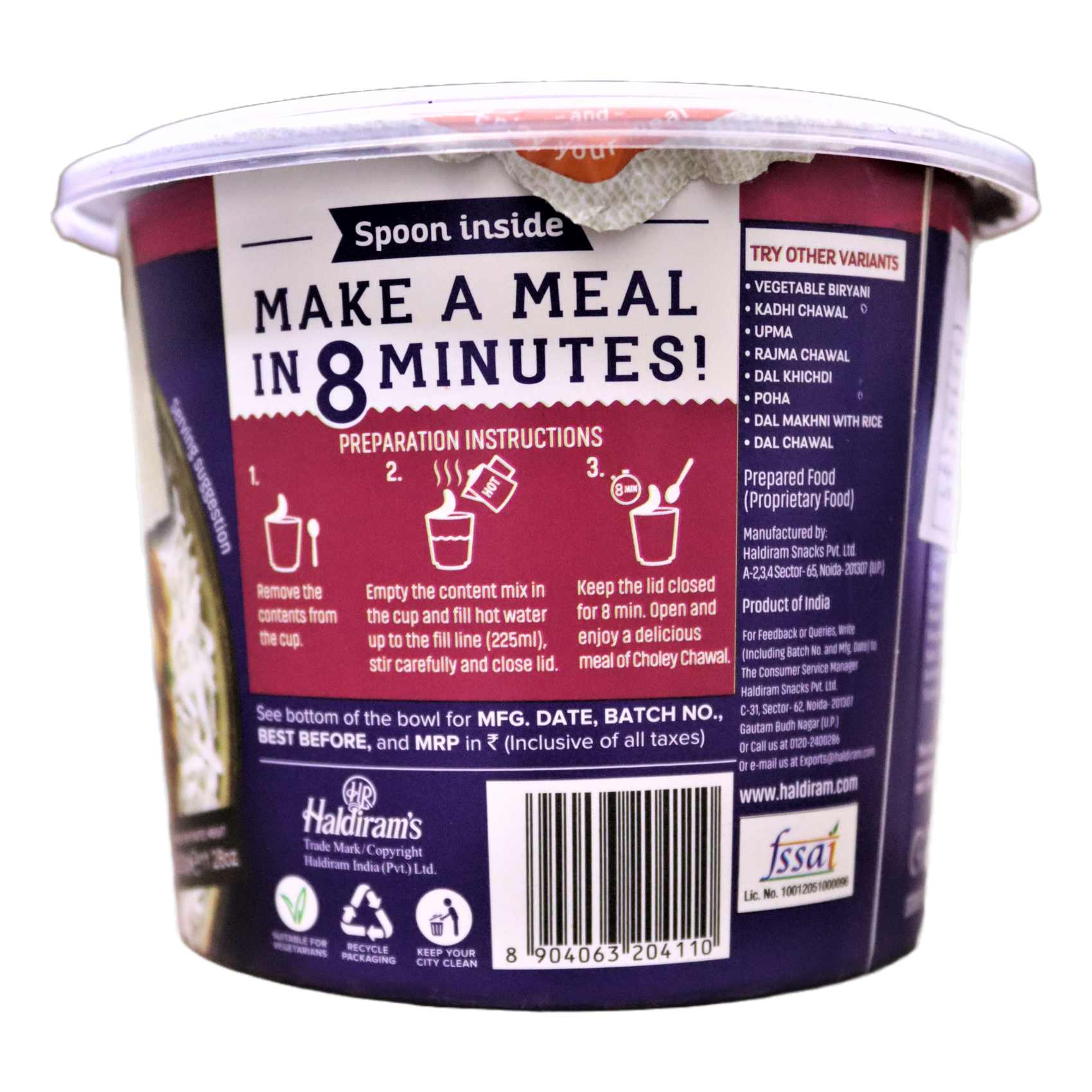 Haldirams Minute Khana Choley Chawal Instant Meal 105g