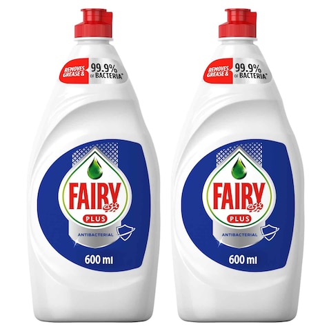 Fairy Plus Antibacterial Dishwashing Liquid Soap with alternative power to bleach 600ml Pack of 2