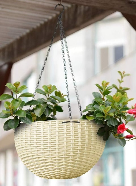 vsell24&nbsp;6Pc Round Hanging Flower Pot With Drainage Hole For Indoor Outdoor Balcony Garden Pots White 25X16Cm