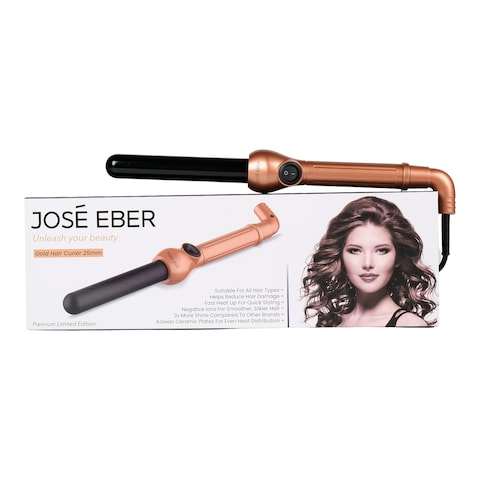 Jose Eber ProStyle 25mm Clipless Curling Iron Negative Ions Hair Curler Ceramic Wand for Stunning Beach Waves Long Lasting Curls Gold Online Carrefour UAE