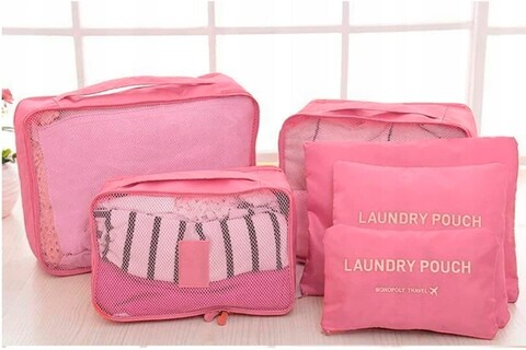 Sky-Touch 6Pcs Set Travel Luggage Organizer Packing Cubes Set Storage Bag Waterproof Laundry Bag Traveling Accessories - Pink