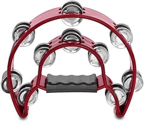 Mike Music Half Moon Musical Tambourine Double Row Metal Jingles Hand Held Percussion Drum For Gift Ktv Party Kids Toy With Ergonomic Handle Grip (Half Moon, Red)