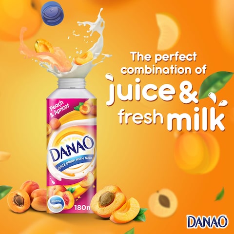 Danao Peach And Apricot Juice Drink With Milk 180ml Pack of 6