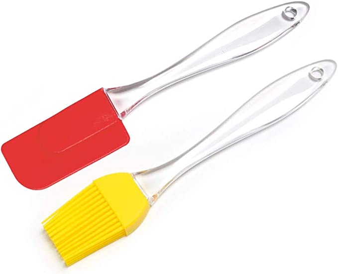 AtrauX Silicone Basting Brush and Spatula Set, Pastry Brush and Spatula Non-Stick, Heat Resistant, Kitchen Utensils for Baking Pastry Bread BBQ Grill Oil Cream Sauce Butter (Random Colours)