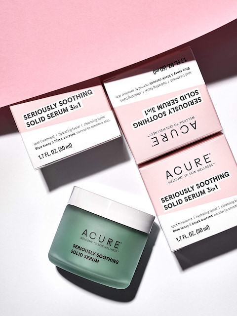 Acure Seriously Soothing Solid Serum 3 In 1, 100% Vegan, For Dry To Sensitive Skin, Blue Tansy &amp; Black Currant, Multi-Functional - Spot Treatment, Hydrating Facial &amp; Cleansing Balm, White, 1.7 Fl Oz