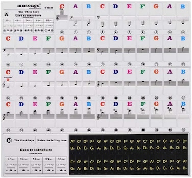 Piano Stickers for Keys For 37/49/54/61/88 keys keyboard the best choice of Piano beginner learner(colorful)