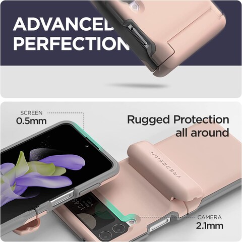 VRS Design Terra Guard Modern GO, Hinge Protection, Designed For Samsung Galaxy Z Flip 4 Case Cover Wallet With 2 Card Holder Slot - Purple