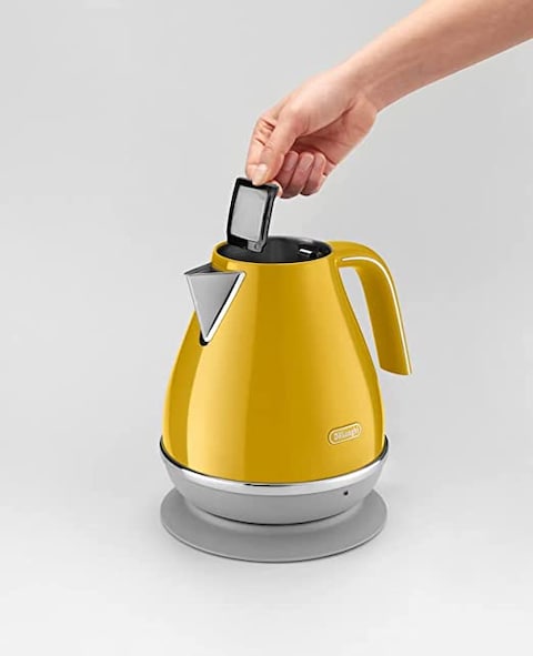 De&#39;Longhi Icona Capitals Yellow Vintage Style Kettle, 1.7 L Capacity With Water Level Indicator, 360 Swivel Base, Anti-Slip Feet, Soft Opening Lid, Premium Stainless Steel, Kboc3001.Y