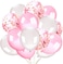 Party Time 30-Pieces 12inch Light Pink and White Metallic Balloons Latex &amp; Confetti Balloons Birthday Balloons Helium Balloons For Wedding Baby Shower Valentines Day and Birthday Party Decoration - Pa