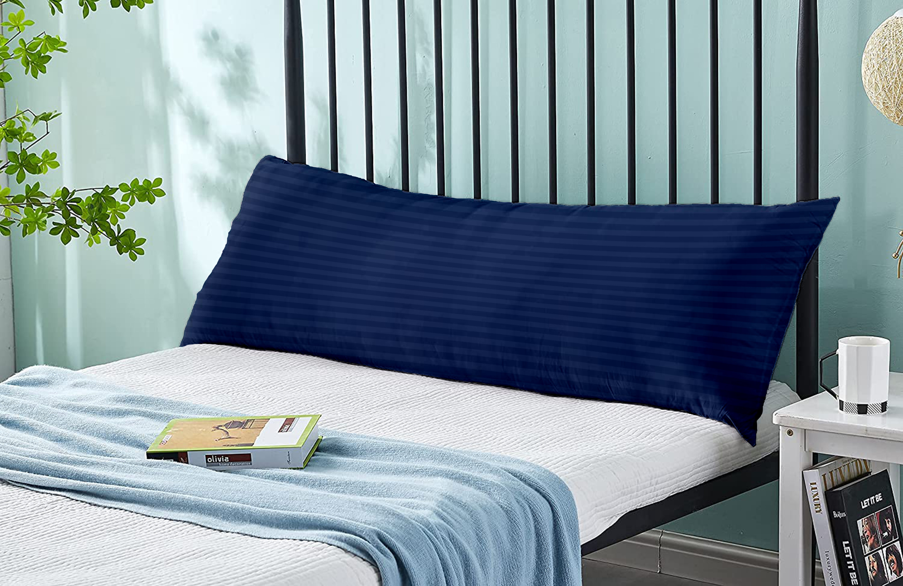 KLUB LINEN  Long Body Pillow 1pc, Fabric: 100% Polyester 85 GSM Microfiber 1 cm Stripe Super Soft, Filling: 1300 gm Hollow Fiber Comfort, Breathable & Ultra Soft Size: 45 x 120 cm, Color: Olive