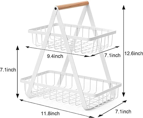 2-Tier Countertop Fruit Basket Storage, Vegetable Rack Bread Display Stand for Kitchen, Black