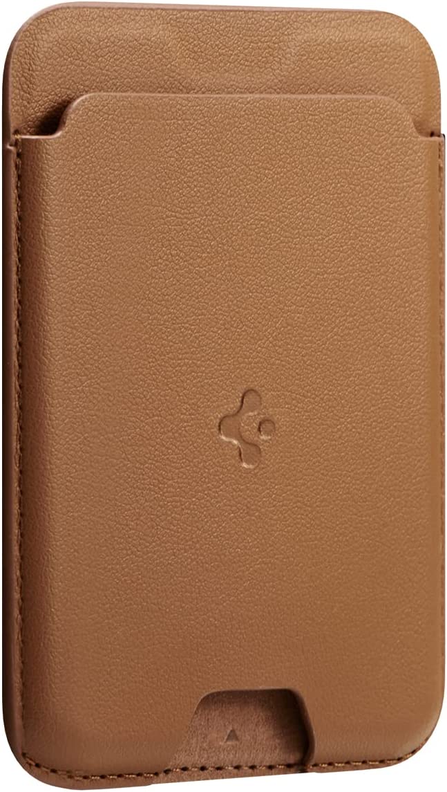 Spigen Valentinus (MagFit) Magnetic Wallet Card Holder [3-Cards] designed for MagSafe Compatible with iPhone 14 iPhone 13 and iPhone 12 Models - Brown