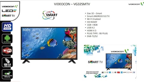 Videocon 32 Inch, HD, Smart TV, AAEVG32SMTVD1, Black - 1 Years Full Warranty (Android 9, Google Play, Netflix, Youtube, Shahid, Built-In Bluetooth &amp; WiFi)