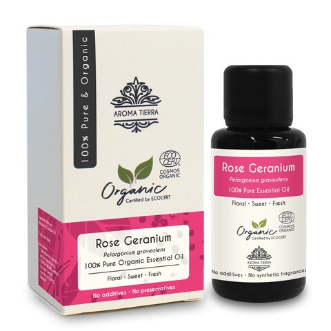 Aroma Tierra - Organic Geranium Essential Oil - Aroma Tierra - 100% Pure, Natural, Certified Organic By Ecocert - 30Ml