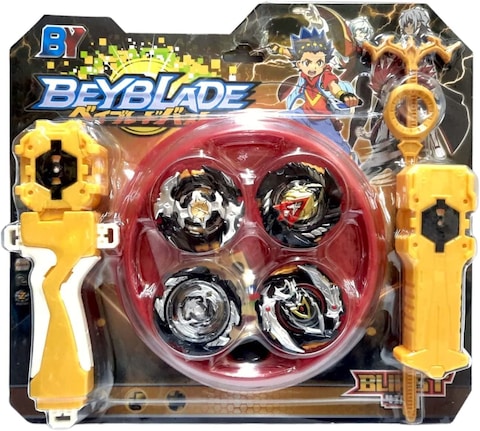 Party Time 4-in-1 Beyblade Burst Battling Top Fusion Set with 4D Launcher Grip Set and Stadium Arena