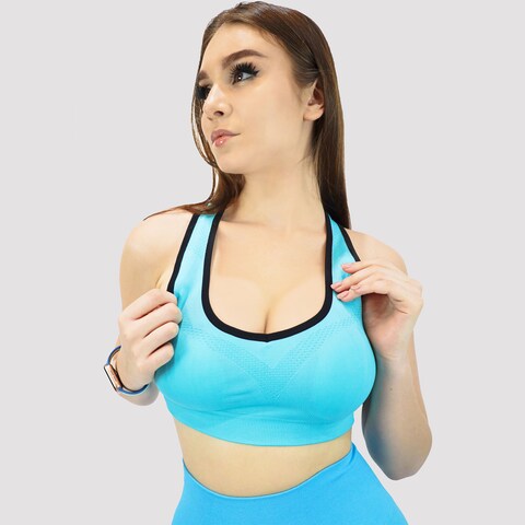 Kidwala Sports Bra, Activewear Round Neck Padded Top Workout Gym Yoga Outfit for Women (X Large, Blue)