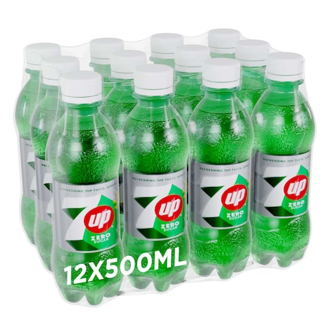 7UP Zero Zesty Lemon And Lime Flavor Zero Sugar Bottle 500ml Pack of 12