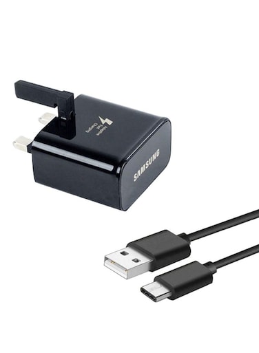 3-Pin Fast-Charging Travel Adapter With Type-C Cable Black