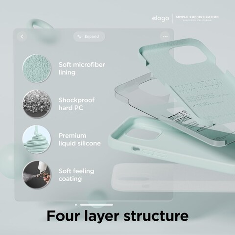 elago Liquid Silicone for iPhone 15 Plus case cover Full Body Protection, Shockproof, Slim, Anti-Scratch Soft Microfiber Lining - Mint