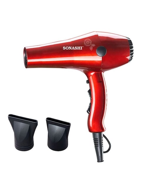 Sonashi 3-Piece Powerful 2000W Professional Hair Dryer With Nozzle Set SHD-3032 Black/Glossy Red