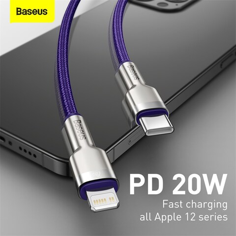 Baseus USB-C to Lightning Fast Charging Data Transfer Cable Type-C PD 20W Cafule Series Fast Power Delivery 1m Purple