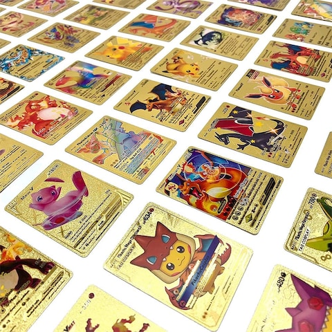 Golden Pokemon Trading Cards Gold Foil Set (55 Pcs) Including Vmax Rares V Series Gx Ex Rares Charizard Common Cards