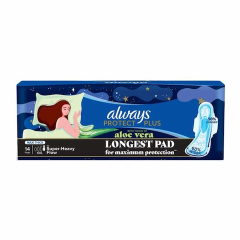 Always Protect Plus Pads with Touch of Aloe Vera - Extra Long Night - Maxi Thick - 14 Pads