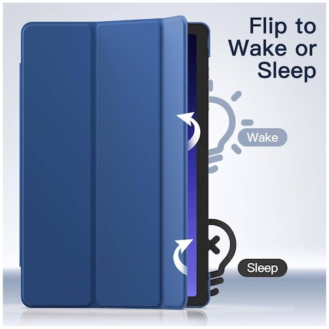 For Samsung Galaxy Tab S9 Plus 12.4-Inch, Translucent Back Tri-Fold Stand Protective Tablet Case Cover, Support S Pen Charging Auto Wake/Sleep Blue