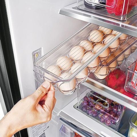 Egg Storage Container For Refrigerator - 14 Egg Container With Lid &amp; Handle, Egg Holder For Refrigerator, Egg Storage &amp; Egg Tray (Pack of 2)