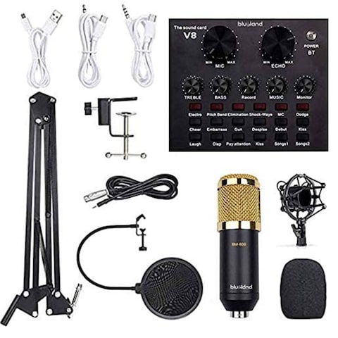 Condensor Micropone Set For Live Broadcast With 9 Piece Of Sound Card