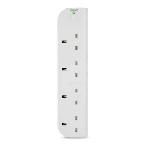 BELKIN 4-Way Extension Wire Power Strip with 1 Meter Power Cord - White