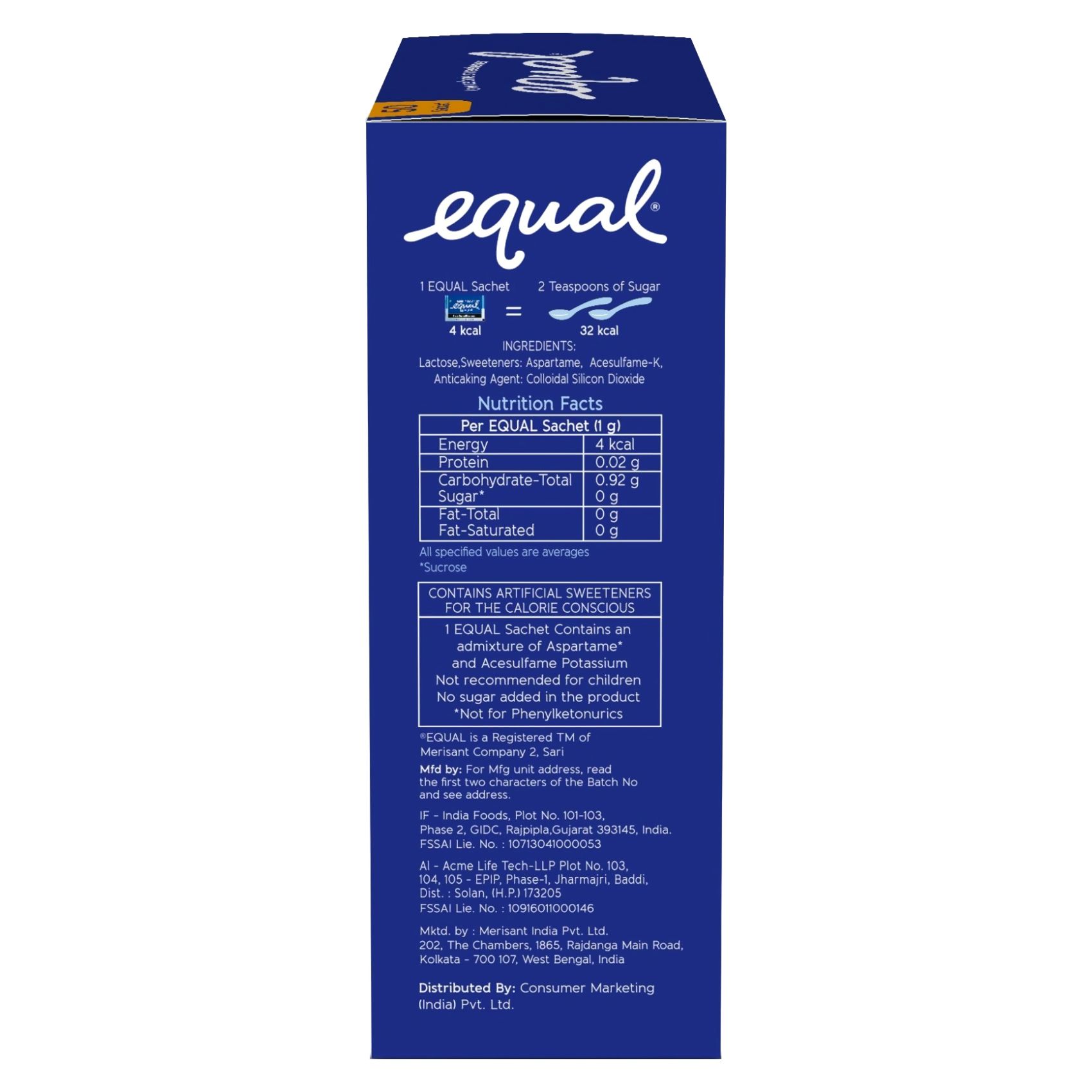Equal Sucralose Zero Calorie Sweetener 50 Count