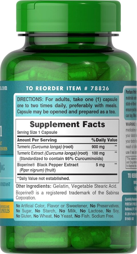 Puritan&#39;s Pride Turmeric Curcumin 1000mg W/Bioperine Capsules, 60 Count