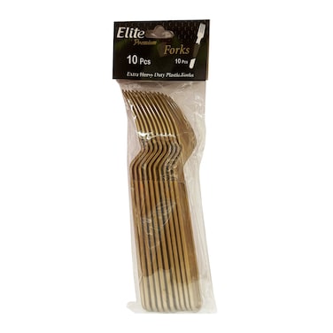 Elite Plastic Forks - 10 Pieces - Gold