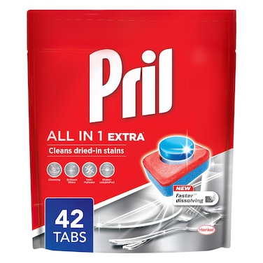 Pril All In 1 Powerful Cleaning Dishwasher Tablets, 42 Counts
