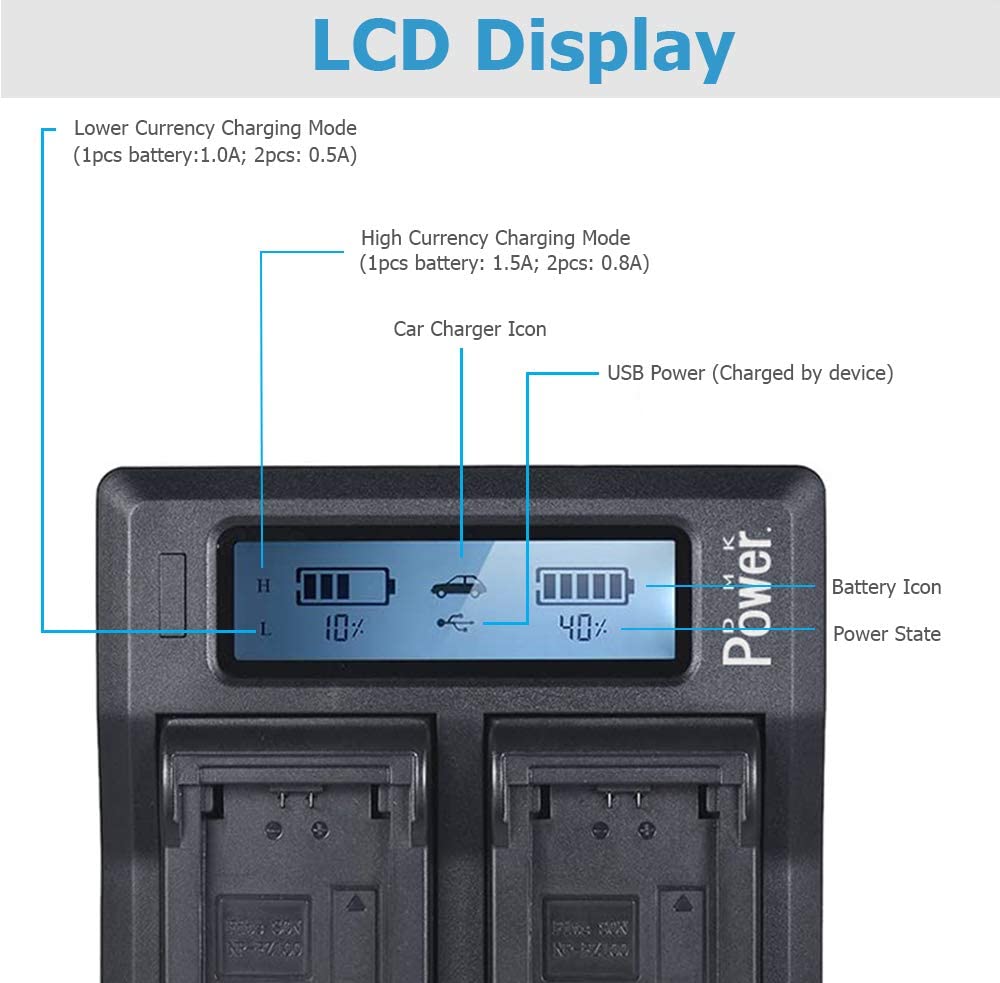 DMK Power NP-FZ100 LCD Dual Digital Battery Charger for NP-FZ100, BC-QZ1 A7RIII A7R3, a7 III, Alpha 9, Alpha 9R, Alpha 9S Digital Camera