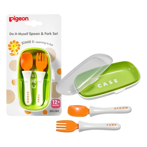 Buy Pigeon Do It Myself Spoon And Fork Set With Travel Case Stage 2 26400 Multicolour Pack of 3 in UAE