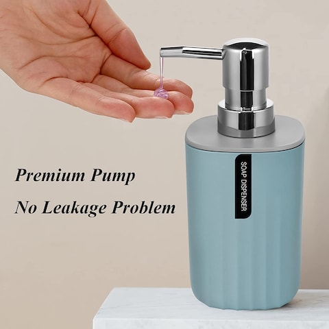 Generic Bathroom Accessory Set - 4 Piece Grey Bathroom Accessories Set With Trash Can, Soap Dish, Soap Dispenser, Toothbrush Cup, Bathroom Decor Sets With Desktop Small Trash Can - Blue Stripe