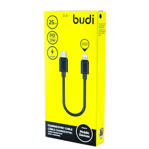 Budi DC023TL025B USB-C to Lightning Charger/Sync Cable, 25 CM, PD 35W