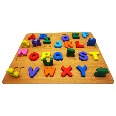 Wooden ABC Alphabet  Shape Learning Puzzles Toys with Puzzle Board & Letter Blocks