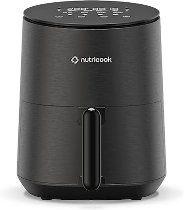 Nutricook Air Fryer Mini, 1500 Watts, Digital Display, Tempered Glass Control Panel, 8 Preset Programs with built-in Preheat function, 3.3 Liters NC-AFM033K, Black