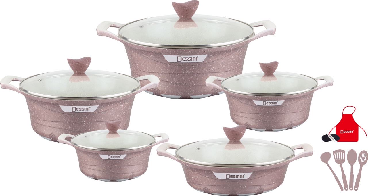 DESSINI - 17-Piece Granite Cookware Set - Rose Gold - 32 cm