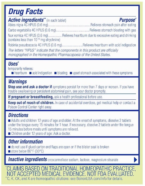 Boiron Acidil, Indigestion, 60 Quick-Dissolving Tablets